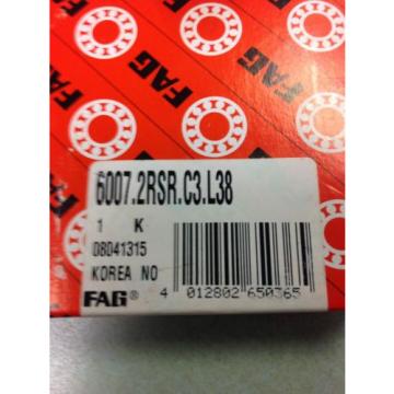 NEW IN BOX, FAG 6007.2RSR.C3.L38 BALL BEARING, Part # 6007.2RSR.C3.L38