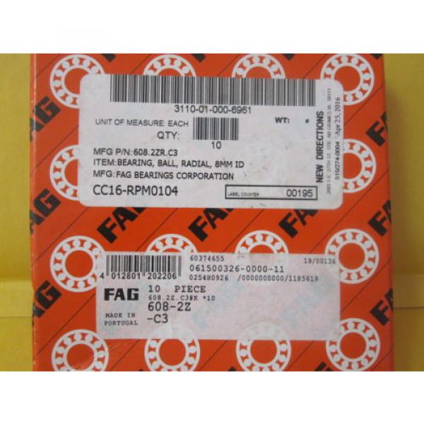 Three (3) FAG 608.2ZR.C3 10qty. 8mm ID Radial Ball Bearing 608 2ZR C3 #3 image