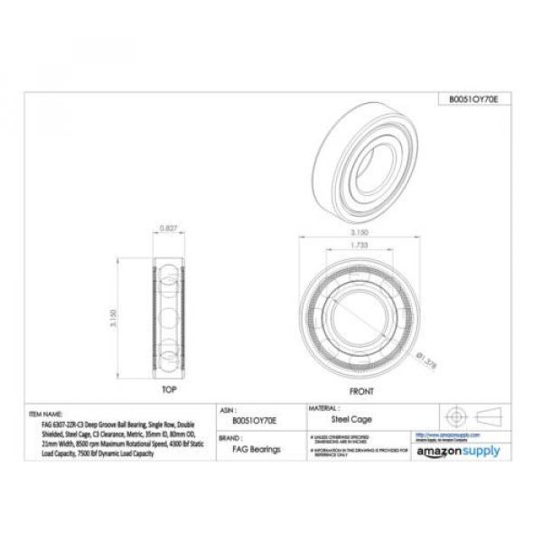 FAG 6307-2ZR-C3 Deep Groove Ball Bearing, Single Row, Double Shielded, Steel ... #5 image