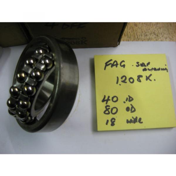 FAG  1208 K  Bearing. 40mm ID, 80mm OD x 18mm  wide.Double row self aligning. #4 image